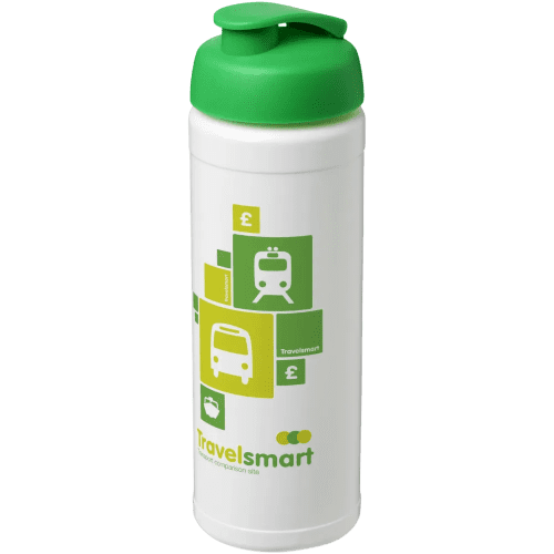 Custom branded 750ml Baseline Plus Sports Bottle with Flip Lid in White/Green from Total Merchandise