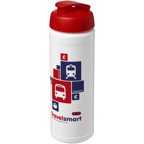 Logo branded 750ml Baseline Plus Sports Bottle with Flip Lid in White/Red from Total Merchandise