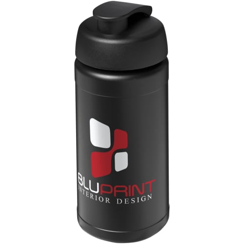 Logo branded 500ml Baseline Plus Sports Bottle with Flip Lid in Black from Total Merchandise