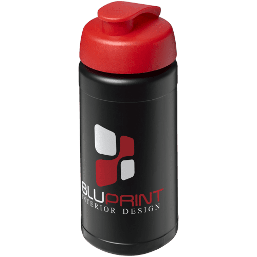 Promotional 500ml Baseline Plus Sports Bottle with Flip Lid in Black/Red from Total Merchandise