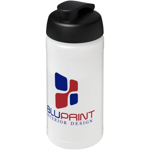 Printed 500ml Baseline Plus Sports Bottle with Flip Lid in Transparent/Black from Total Merchandise