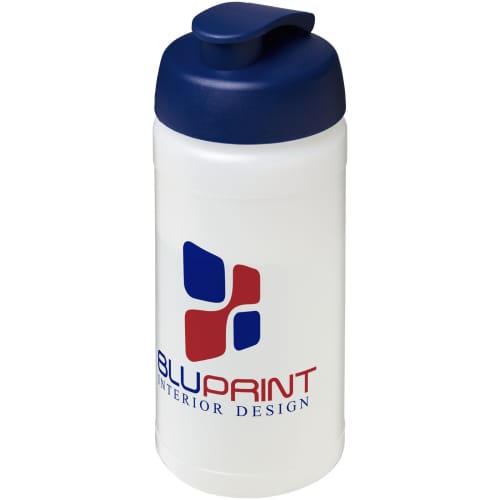 Branded 500ml Baseline Plus Sports Bottle with Flip Lid in Transparent/Blue from Total Merchandise