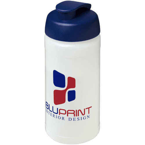 Branded 500ml Baseline Plus Sports Bottle with Flip Lid in Transparent/Blue from Total Merchandise