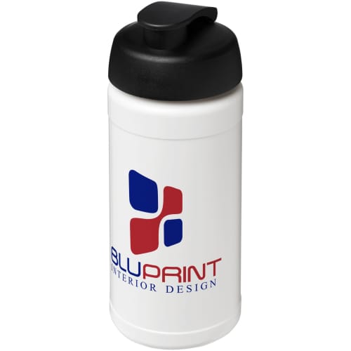 Custom printed 500ml Baseline Plus Sports Bottle with Flip Lid in White/Black from Total Merchandise