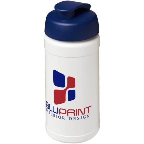 Customisable 500ml Baseline Plus Sports Bottle with Flip Lid in White/Blue from Total Merchandise