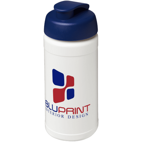 Customisable 500ml Baseline Plus Sports Bottle with Flip Lid in White/Blue from Total Merchandise