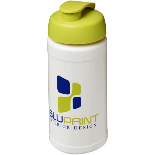 Logo branded 500ml Baseline Plus Sports Bottle with Flip Lid in White/Lime from Total Merchandise