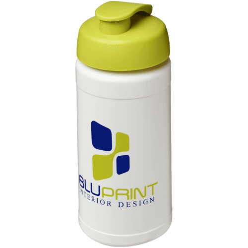 Logo branded 500ml Baseline Plus Sports Bottle with Flip Lid in White/Lime from Total Merchandise