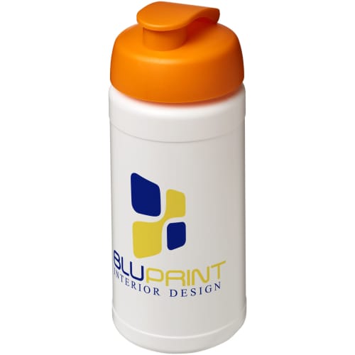 Logo printed 500ml Baseline Plus Sports Bottle with Flip Lid in White/Orange from Total Merchandise