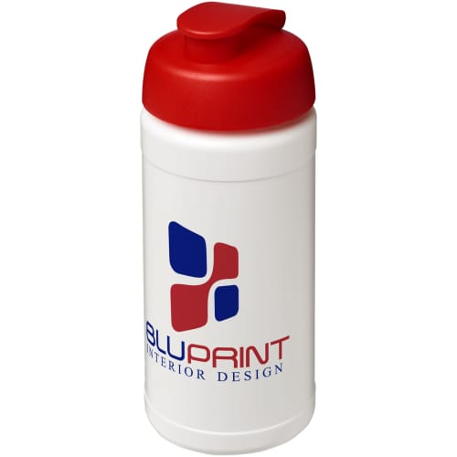 Custom branded 500ml Baseline Plus Sports Bottle with Flip Lid in White/Red from Total Merchandise