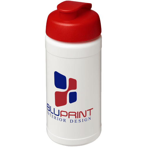 Custom branded 500ml Baseline Plus Sports Bottle with Flip Lid in White/Red from Total Merchandise