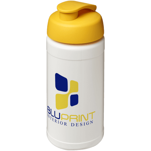 Printed 500ml Baseline Plus Sports Bottle with Flip Lid in White/Yellow from Total Merchandise