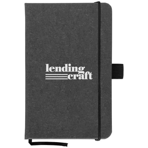 Logo branded Carson Recycled Leather PU Notebook with a design from Total Merchandise