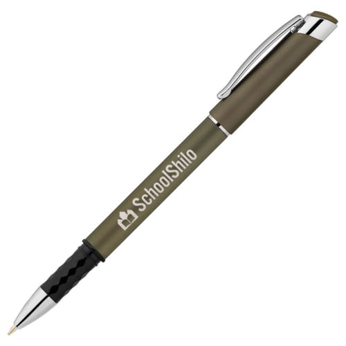 Custom branded Regency Gel Softy Metallic Stylus Pens with an engraved design - Gunmetal