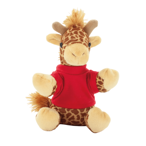 14cm Giraffe with T-Shirt in Brown/Red