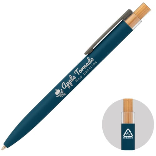 Custom branded Reborn Recycle4d Aluminium Pen with a design from Total Merchandise - Navy Blue