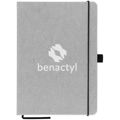 Promotional printed Recycled leather PU Notebook with a design from Total Merchandise - Light Grey