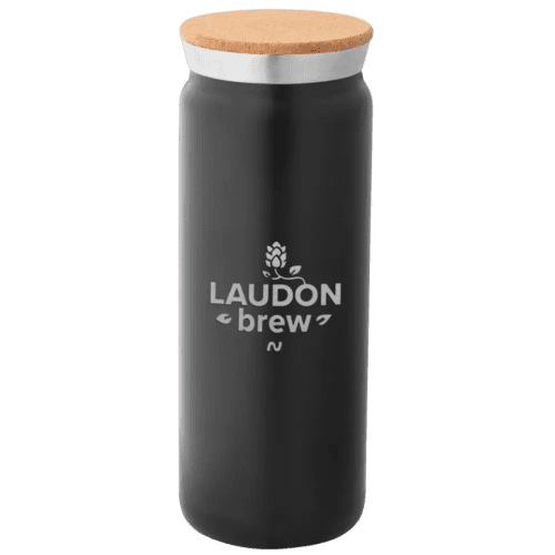 Custom branded 600ml Thermos Bottle with a printed design from Total Merchandise - Black