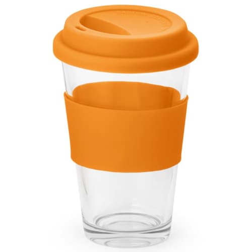 Personalised 330ml Glass Travel Cup with a printed design from Total Merchandise - Orange