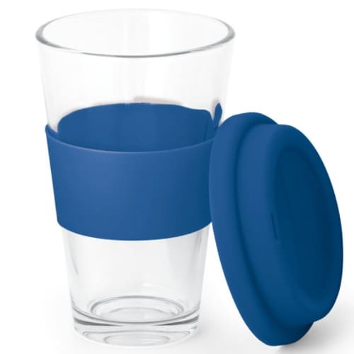 An image showing the 330ml Glass Travel Mug with the lid off from Total Merchandise.