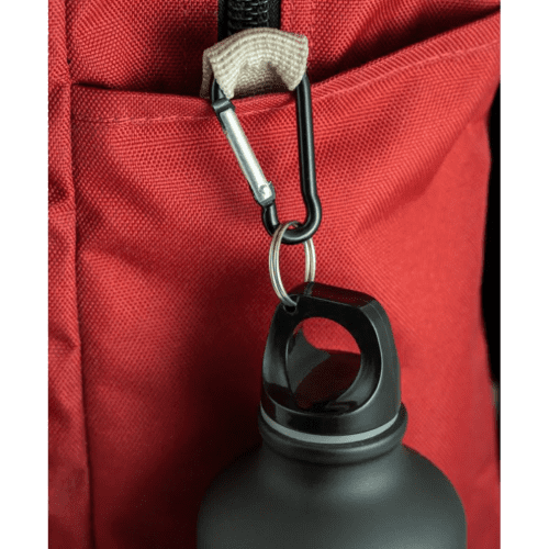 The carabiner clip that is features on the top of our 550ml Aluminium Bottles from Total Merchandise