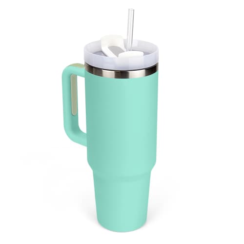 Custom Branded 40oz Extra Large Tumbler with Straw and Handle in Turquoise from Total Merchandise