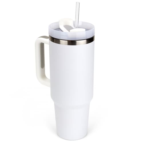 Custom Printed 40oz Extra Large Tumbler with Straw and Handle in White from Total Merchandise