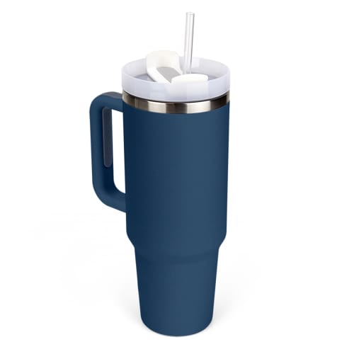 Custom Printed 40oz Extra Large Tumbler with Straw and Handle in Navy from Total Merchandise