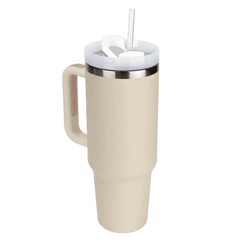 Custom Printed 40oz Extra Large Tumbler with Straw and Handle in Beige from Total Merchandise