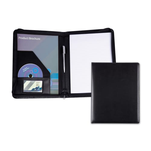 Custom printed Belluno A4 Zipped Conference Folder in Black from Total Merchandise