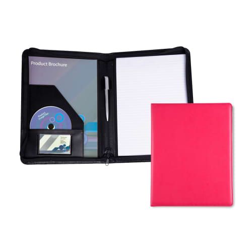 Custom branded Belluno A4 Zipped Conference Folder in Cerise Pink from Total Merchandise