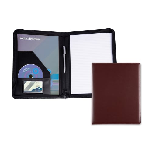 Logo branded Belluno A4 Zipped Conference Folder in Chocolate Brown from Total Merchandise