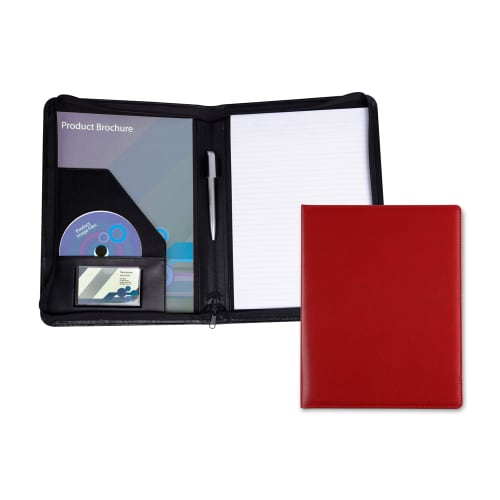 Customisable Belluno A4 Zipped Conference Folder in Deep Red from Total Merchandise