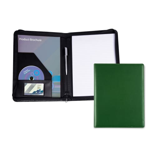 Promotional Belluno A4 Zipped Conference Folder in Mid Green from Total Merchandise