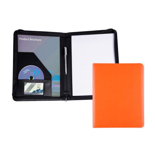 Customisable Belluno A4 Zipped Conference Folder in Orange from Total Merchandise