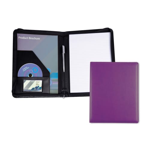 Logo branded Belluno A4 Zipped Conference Folder in Purple from Total Merchandise