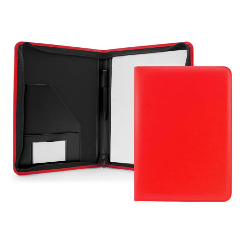 Customisable Belluno A4 Zipped Conference Folder in Vibrant Red from Total Merchandise