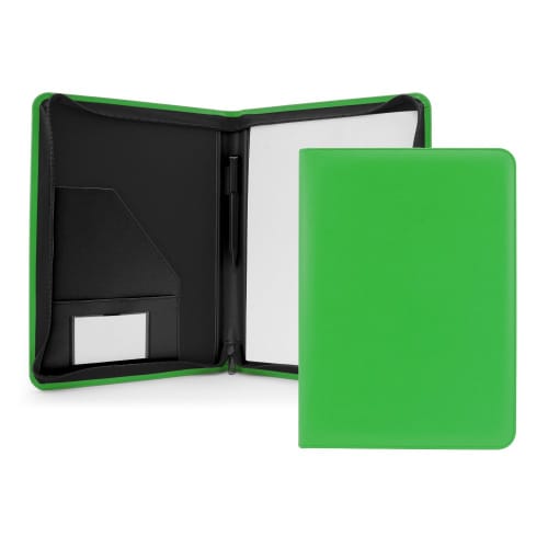 Logo branded Belluno A4 Zipped Conference Folder in Apple Green from Total Merchandise