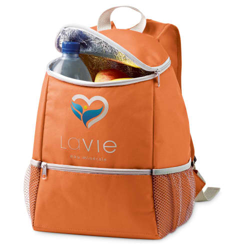 Custom branded 10L Cooler Backpack in Orange printed with your design from Total Merchandise