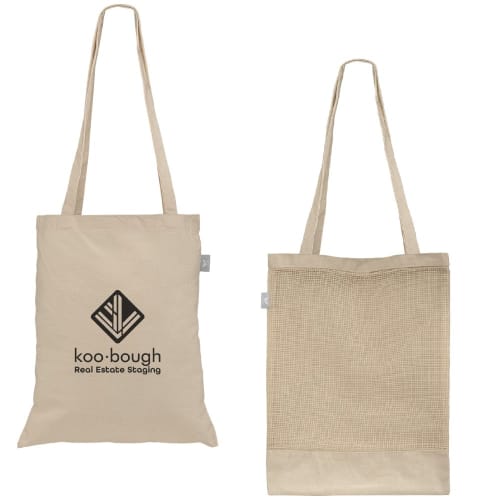 Branded Recycled Cotton and Mesh Tote Bag in Natural printed with your logo from Total Merchandise