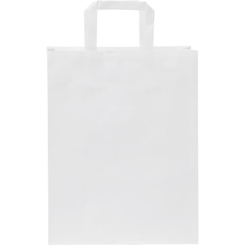 Personalisable Medium White Kraft Paper Bag with Flat Handles in White from Total Merchandise