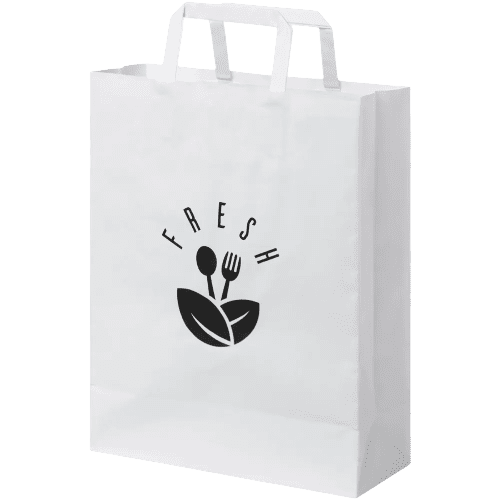 Custom Branded Medium White Kraft Paper Bag with Flat Handles in White from Total Merchandise