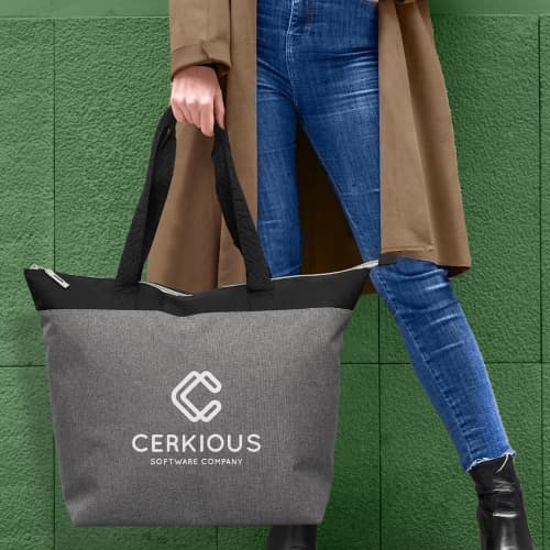 A lifestyle image of the Large Cooler Tote Bag in Grey