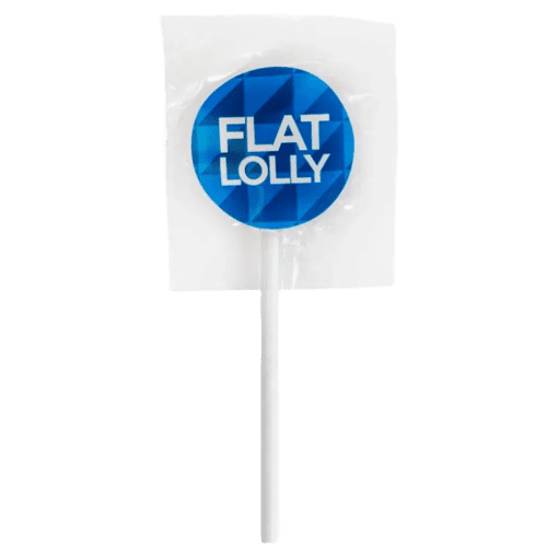 Custom Branded Flat Round Lollies with a full colour printed design from Total Merchandise