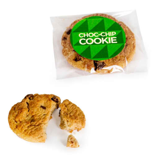 Custom Branded Chocolate Chip Cookies with a full colour printed label from Total Merchandise