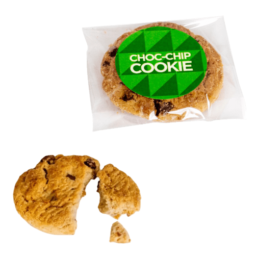 Custom Branded Chocolate Chip Cookies with a full colour printed label from Total Merchandise
