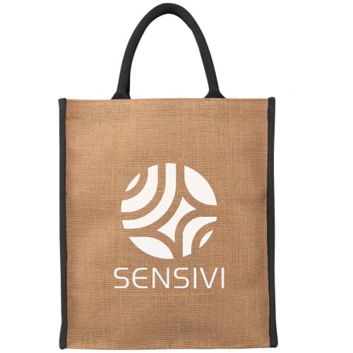 Logo Branded Large Jute Tote Bag with a printed design design from Total Merchandise - Black