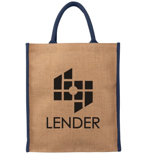 Branded Large Jute Tote Bag with a printed design design from Total Merchandise - Navy Blue