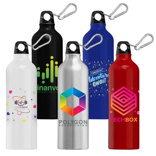 Group of the 750ml Aluminium Water Bottles with a design from Total Merchandise
