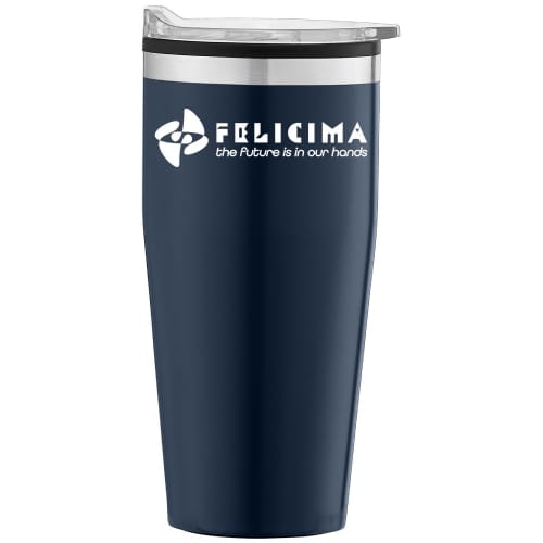 Promotional 590ml Stainless Steel Tumbler with a branded design from Total Merchandise - Navy Blue